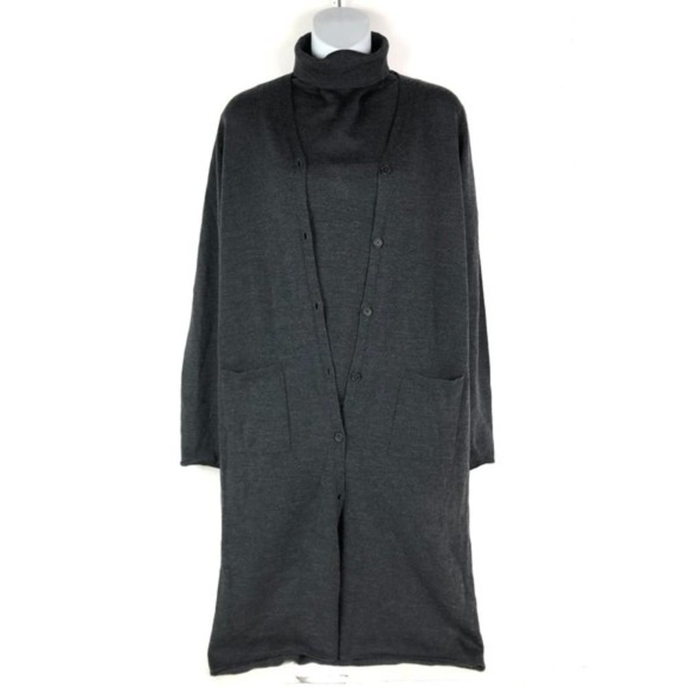 NEW $98 Dkny Womens Black  Stretch  Button Down Long Cardigan sweater size M